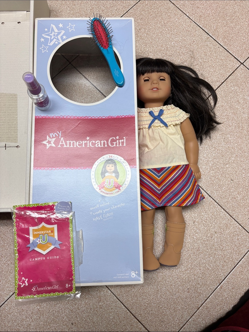 American Girl Doll Innerstar U Cream Top & Multicolor Striped Skirt